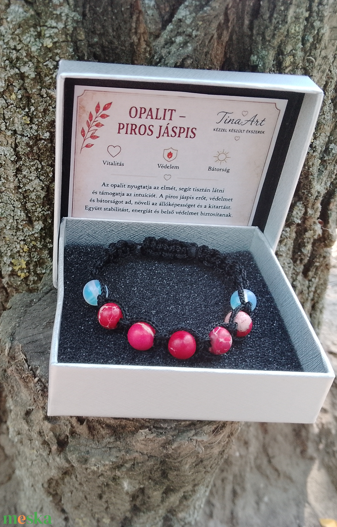 Opalit-piros jáspis karkötő Shamballa záródással - ékszer - karkötő - ásványkarkötő - Meska.hu
