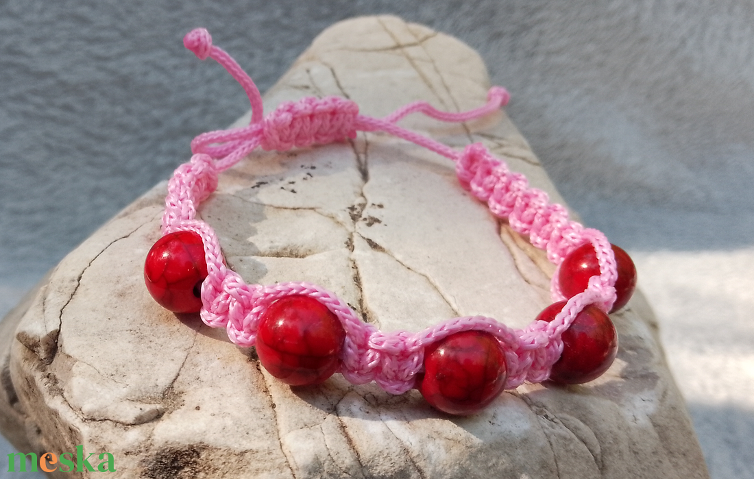  Rózsakert Shamballa karkötő � Romantikus pink és vörös színekben, állítható méretben - ékszer - karkötő - gyöngyös karkötő - Meska.hu