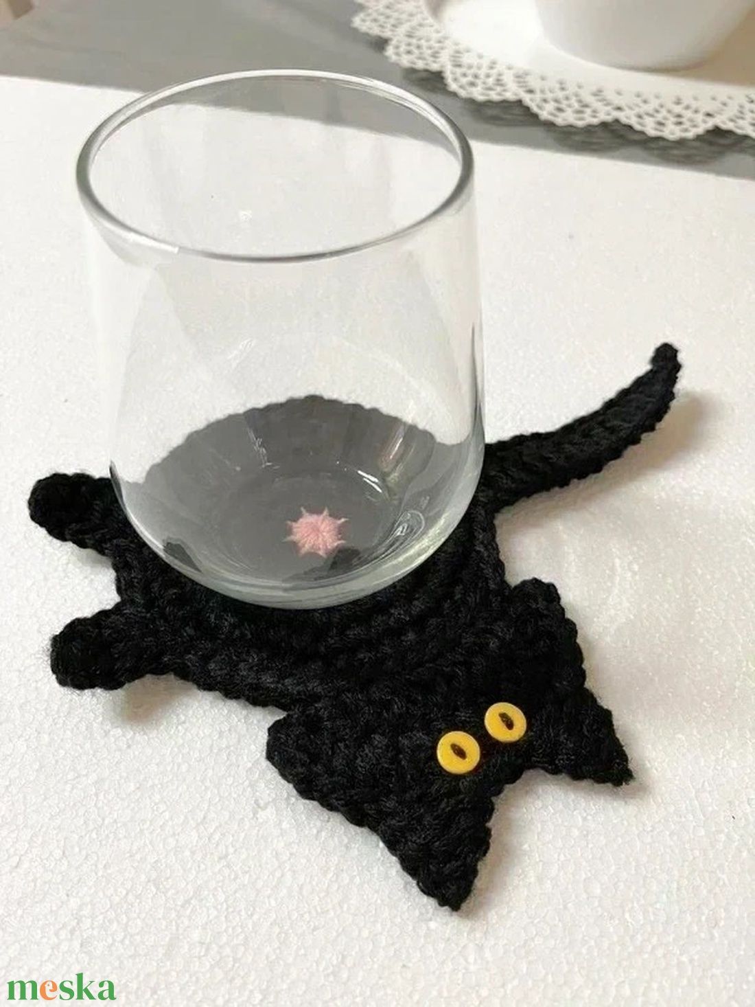 Horgolt cica poháralátét - otthon & életmód - konyhafelszerelés, tálalás - tálalás - tányér- és poháralátét - Meska.hu