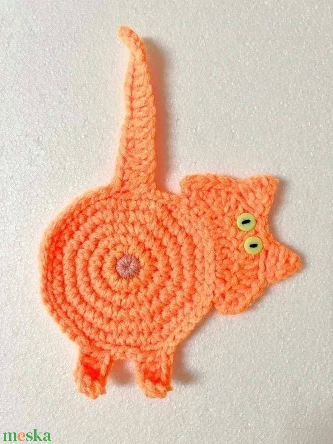 Horgolt cica poháralátét - otthon & életmód - konyhafelszerelés, tálalás - tálalás - tányér- és poháralátét - Meska.hu