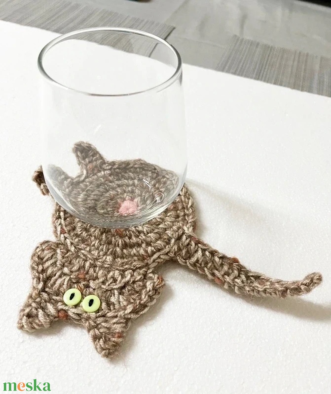 Horgolt cica poháralátét - otthon & életmód - konyhafelszerelés, tálalás - tálalás - tányér- és poháralátét - Meska.hu