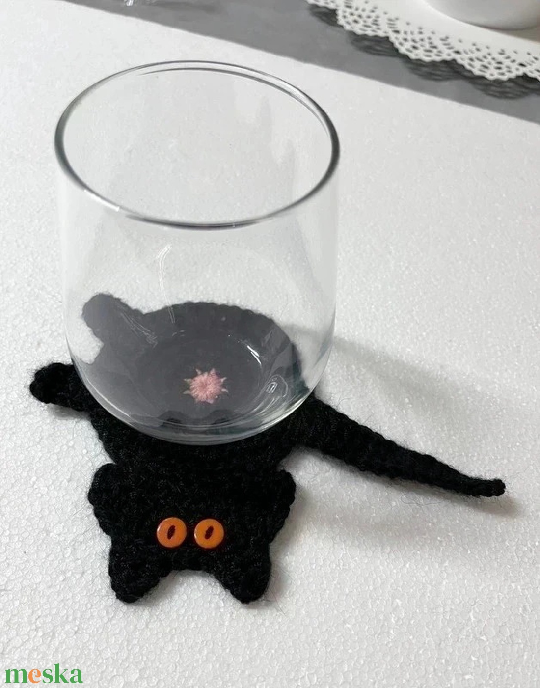 Horgolt cica poháralátét - otthon & életmód - konyhafelszerelés, tálalás - tálalás - tányér- és poháralátét - Meska.hu