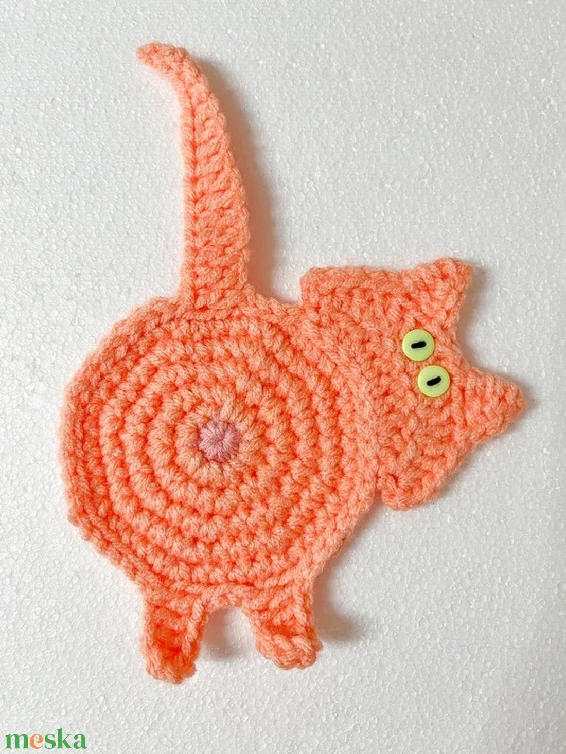 Horgolt cica poháralátét - otthon & életmód - konyhafelszerelés, tálalás - tálalás - tányér- és poháralátét - Meska.hu