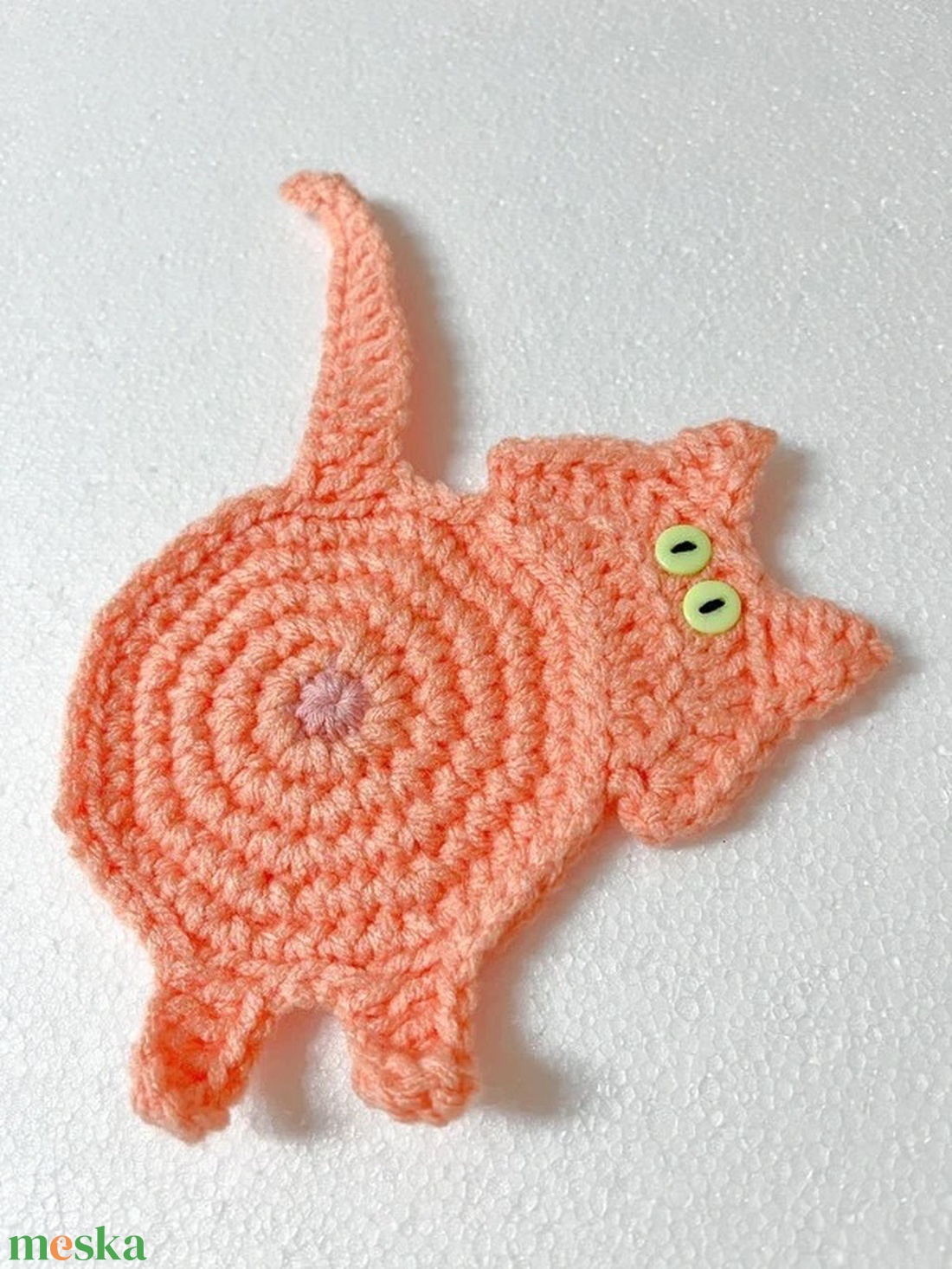 Horgolt cica poháralátét - otthon & életmód - konyhafelszerelés, tálalás - tálalás - tányér- és poháralátét - Meska.hu