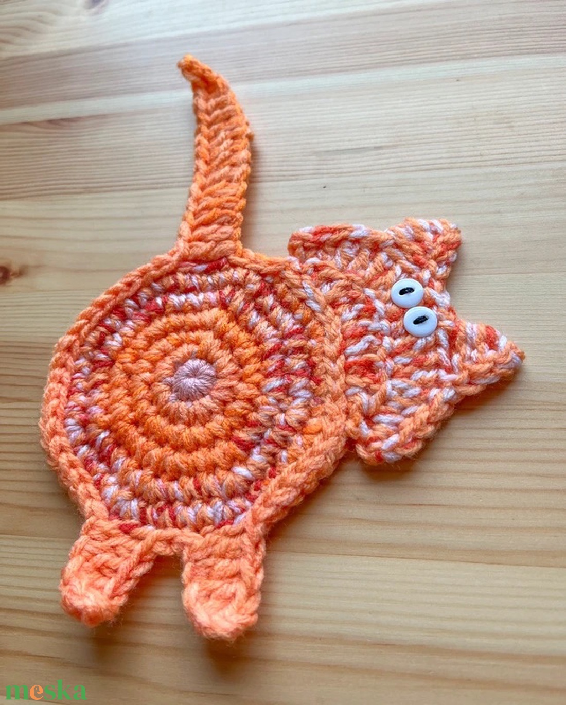 Horgolt cica poháralátét, egyedi darab. - otthon & életmód - konyhafelszerelés, tálalás - tálalás - tányér- és poháralátét - Meska.hu