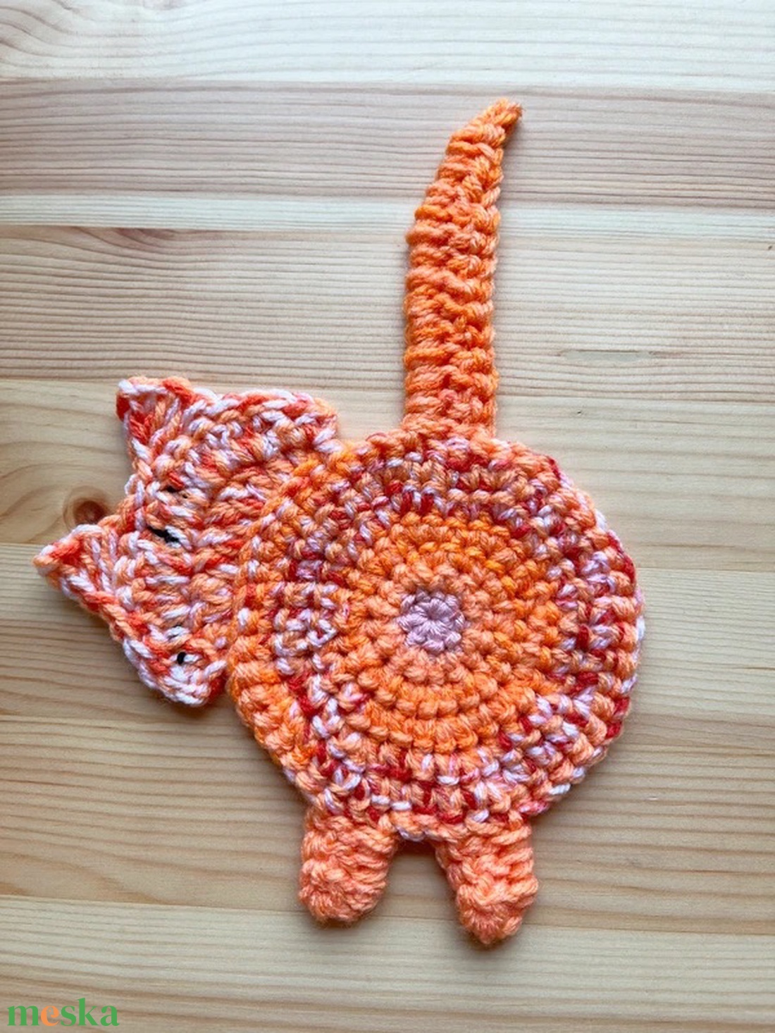 Horgolt cica poháralátét, egyedi darab. - otthon & életmód - konyhafelszerelés, tálalás - tálalás - tányér- és poháralátét - Meska.hu