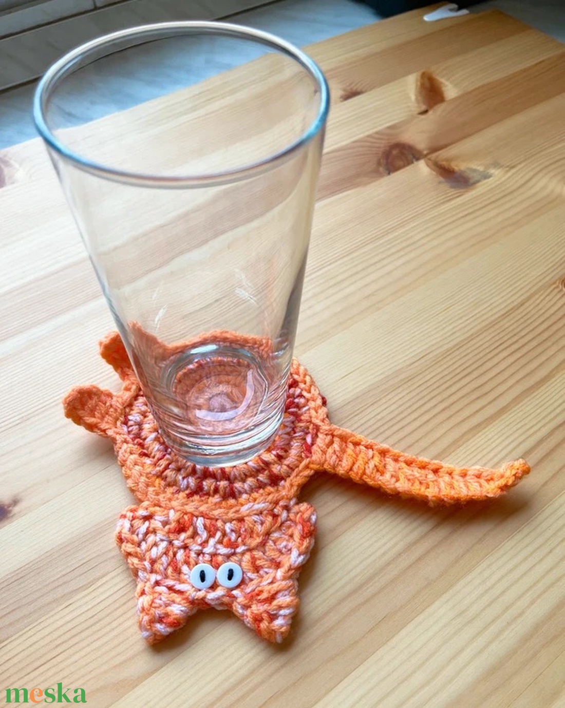 Horgolt cica poháralátét, egyedi darab. - otthon & életmód - konyhafelszerelés, tálalás - tálalás - tányér- és poháralátét - Meska.hu