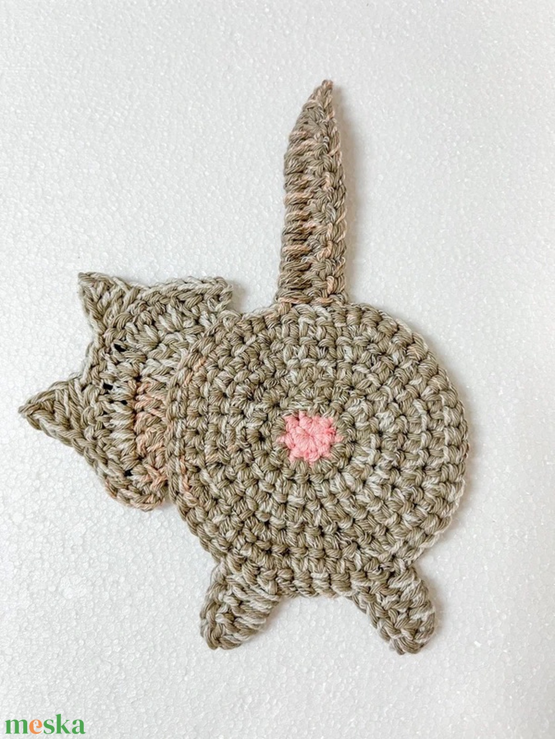 Horgolt cica poháralátét, egyedi darab. - otthon & életmód - konyhafelszerelés, tálalás - tálalás - tányér- és poháralátét - Meska.hu