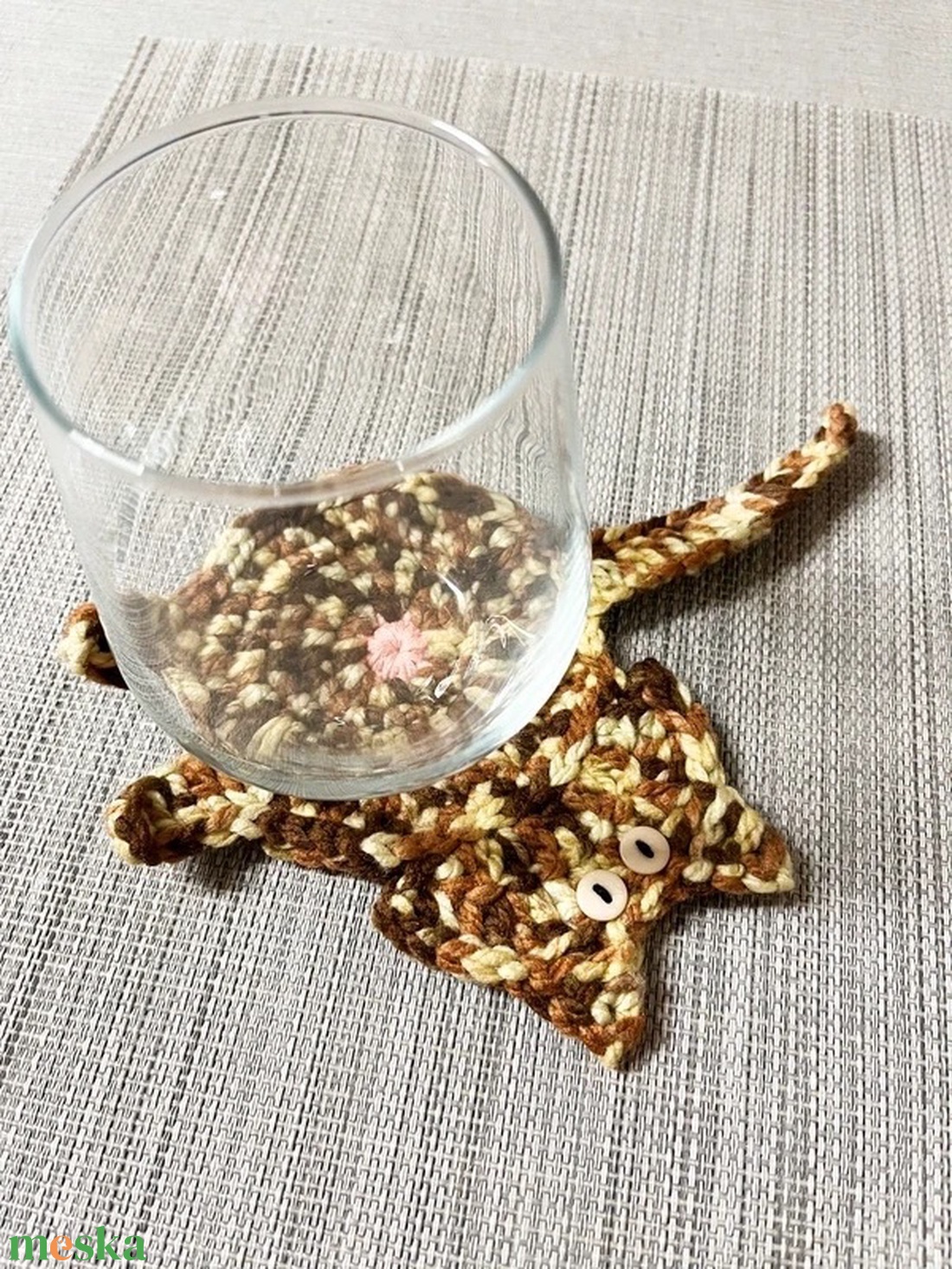 Horgolt cica poháralátét - otthon & életmód - konyhafelszerelés, tálalás - tálalás - tányér- és poháralátét - Meska.hu