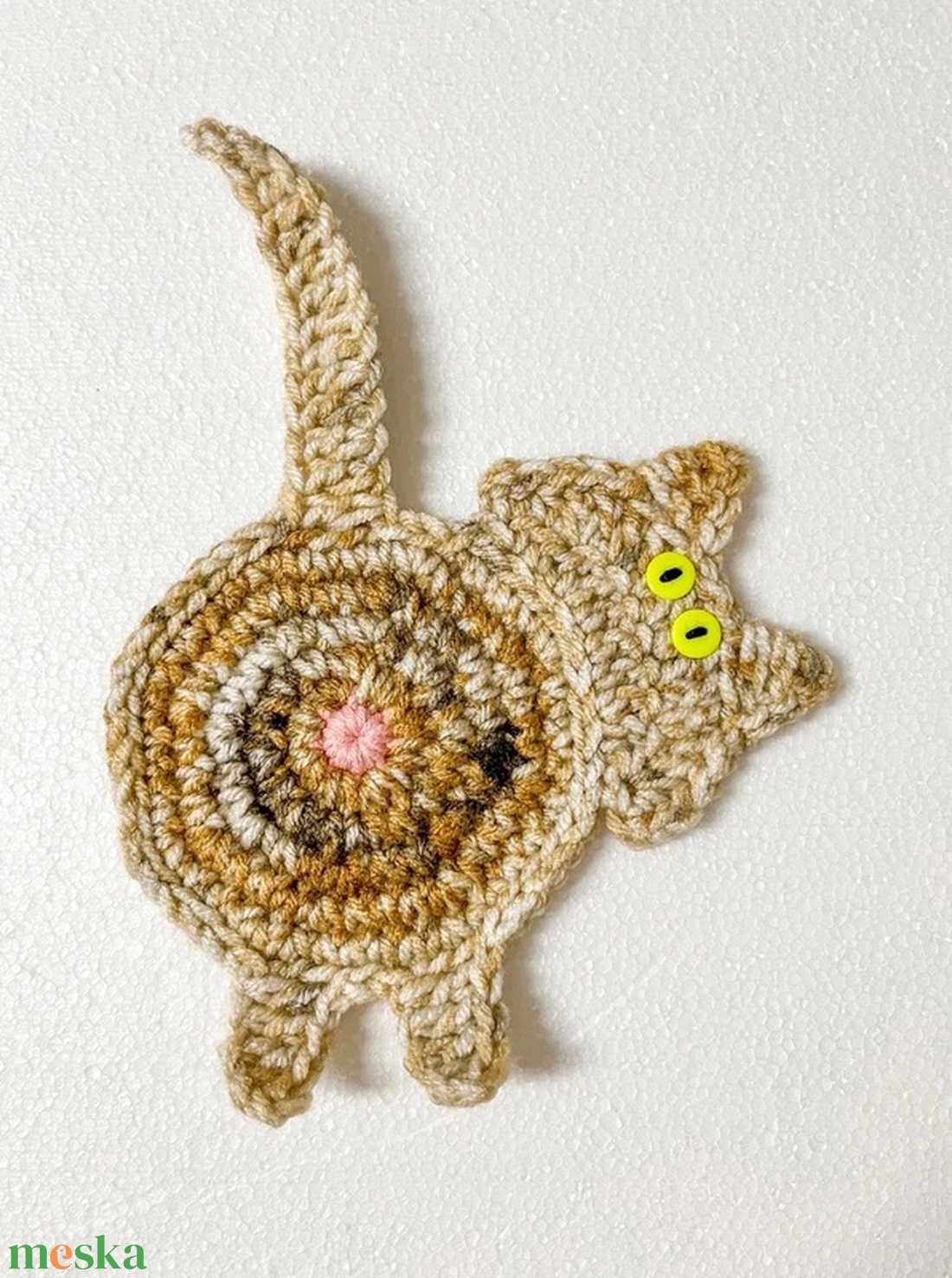 Horgolt cica poháralátét, egyedi darab. - otthon & életmód - konyhafelszerelés, tálalás - tálalás - tányér- és poháralátét - Meska.hu