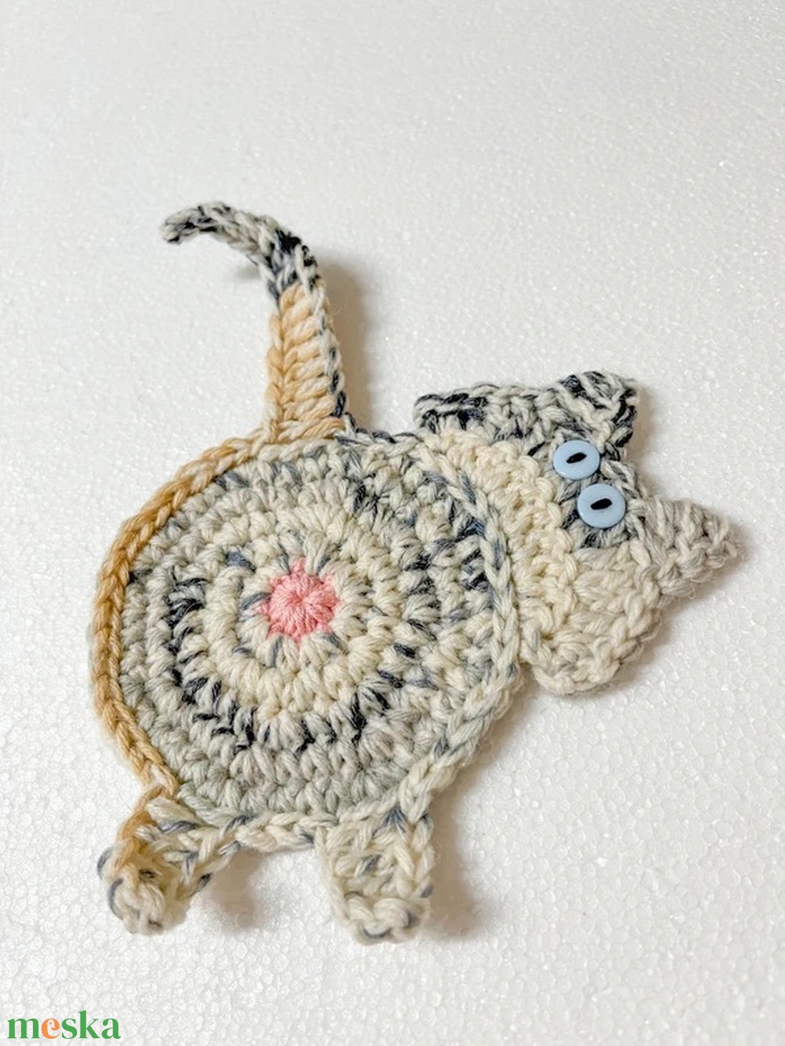 Horgolt cica poháralátét, egyedi darab. - otthon & életmód - konyhafelszerelés, tálalás - tálalás - tányér- és poháralátét - Meska.hu