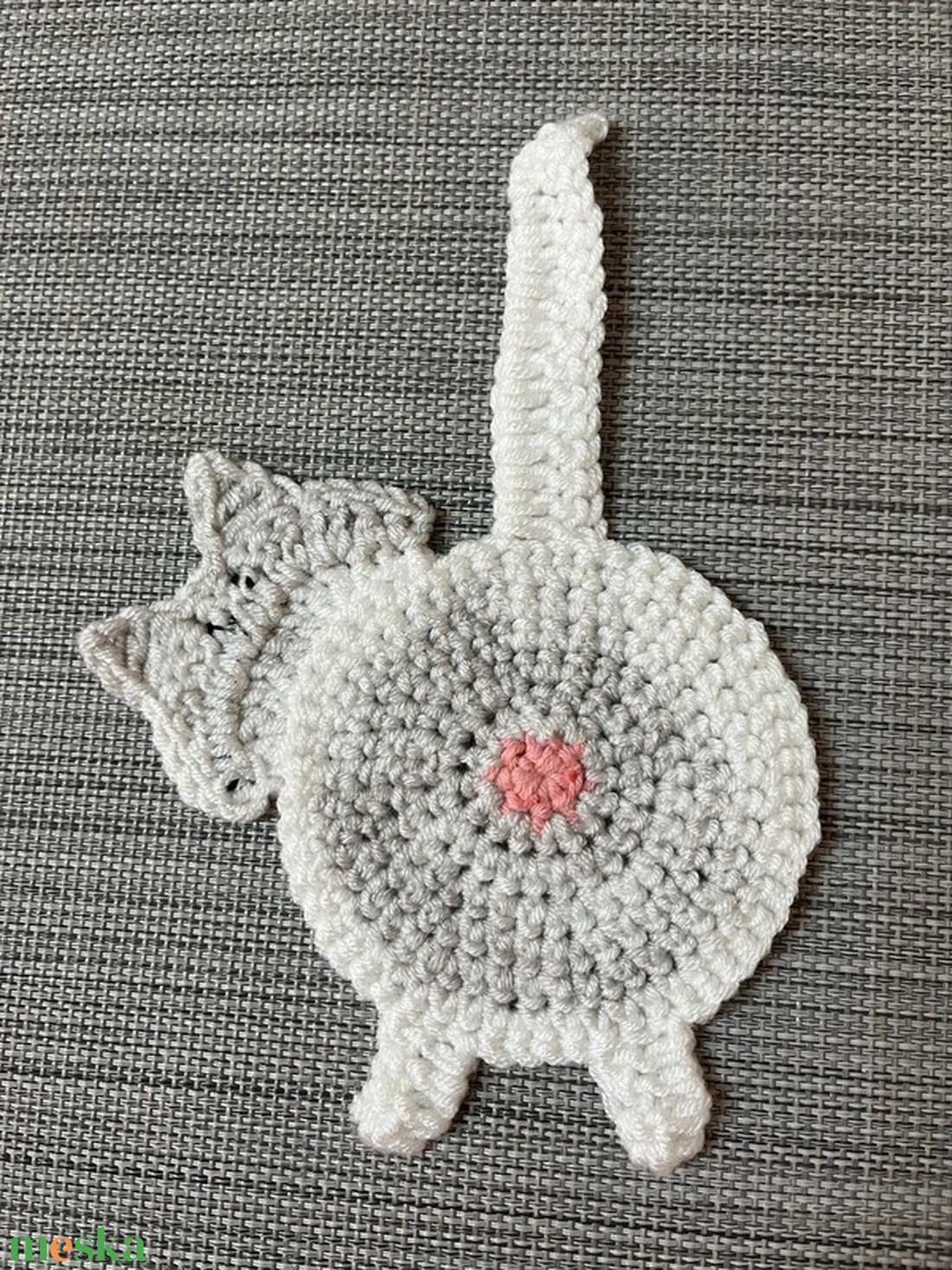 Horgolt cica poháralátét, egyedi darab. - otthon & életmód - konyhafelszerelés, tálalás - tálalás - tányér- és poháralátét - Meska.hu