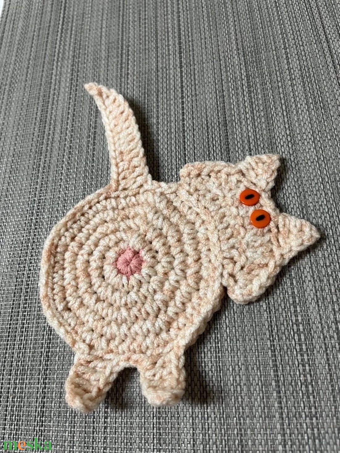 Horgolt cica poháralátét. - otthon & életmód - konyhafelszerelés, tálalás - tálalás - tányér- és poháralátét - Meska.hu