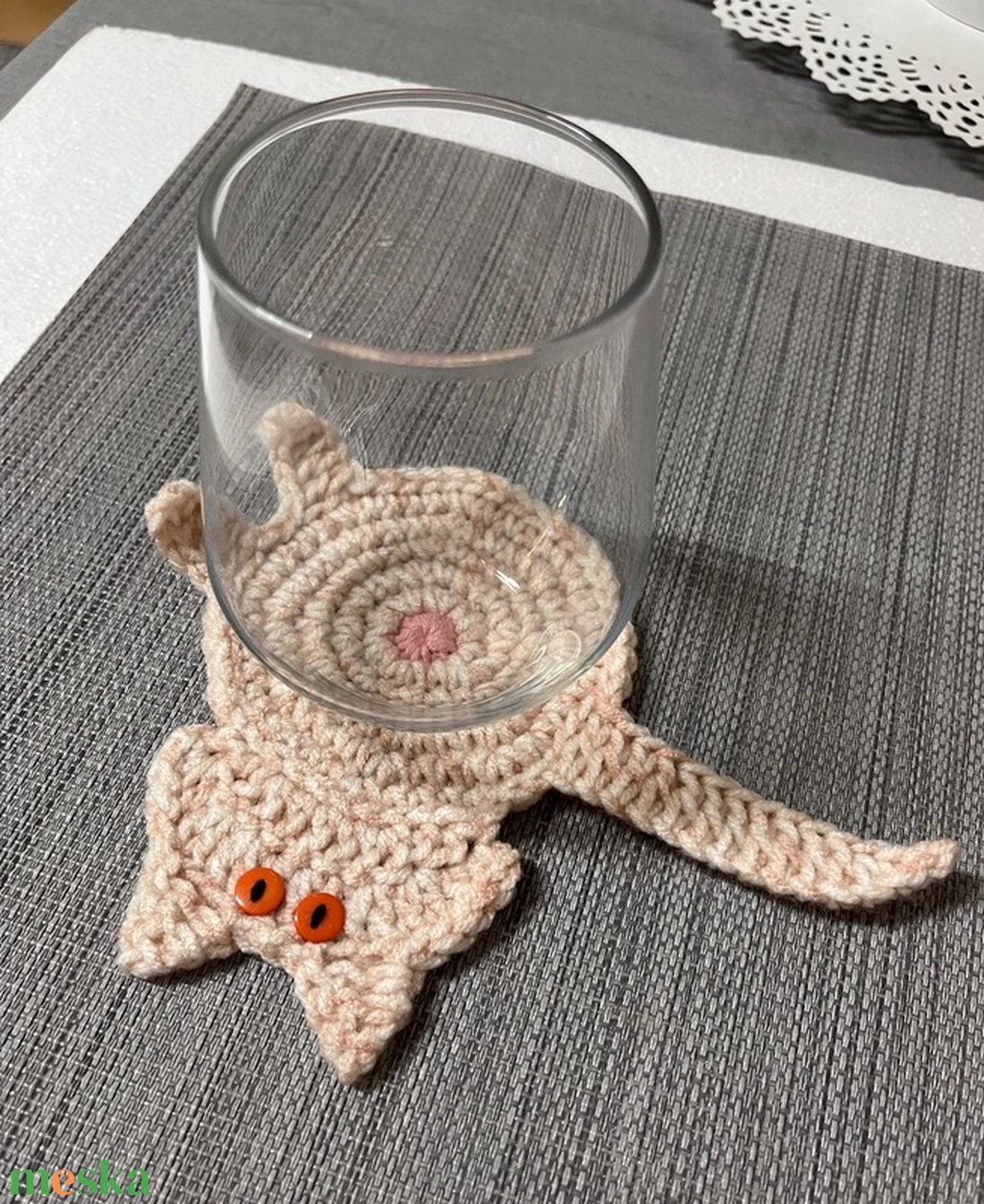 Horgolt cica poháralátét. - otthon & életmód - konyhafelszerelés, tálalás - tálalás - tányér- és poháralátét - Meska.hu