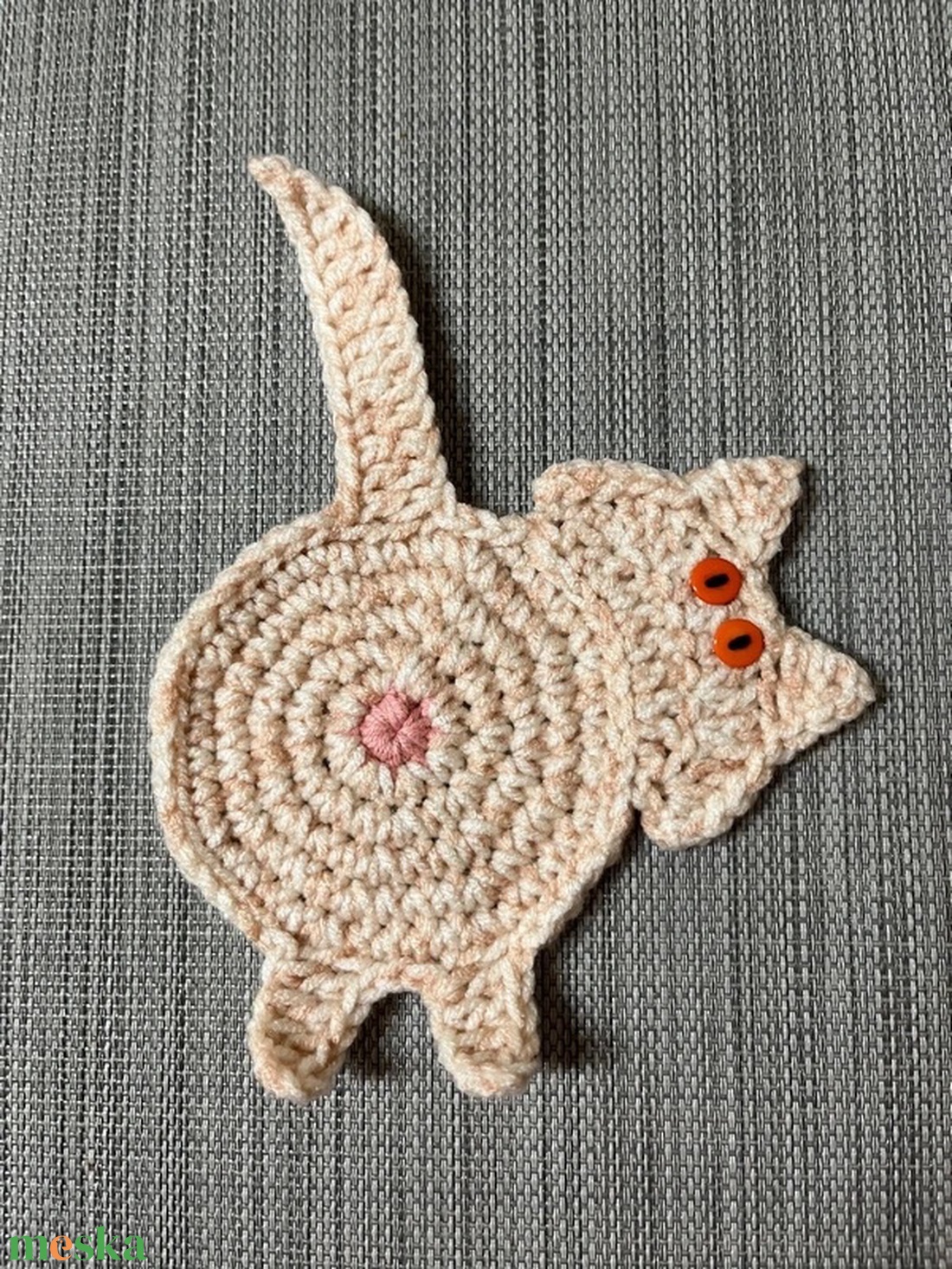 Horgolt cica poháralátét. - otthon & életmód - konyhafelszerelés, tálalás - tálalás - tányér- és poháralátét - Meska.hu