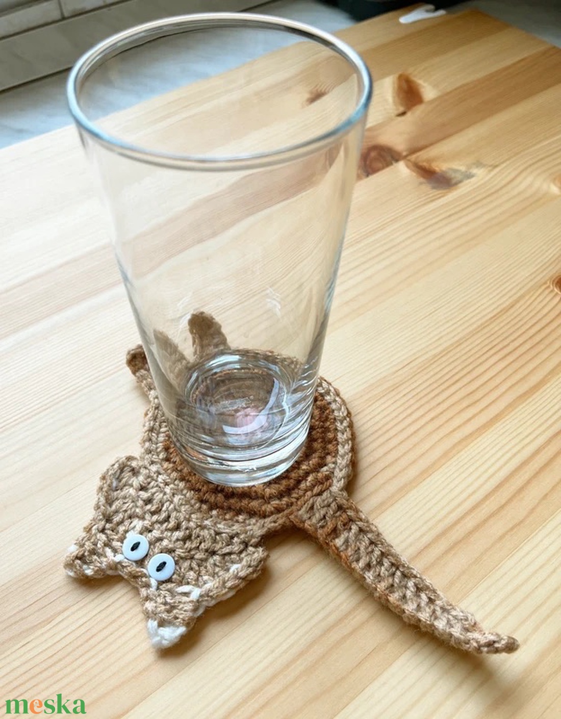 Horgolt cica poháralátét, egyedi darab. - otthon & életmód - konyhafelszerelés, tálalás - tálalás - tányér- és poháralátét - Meska.hu