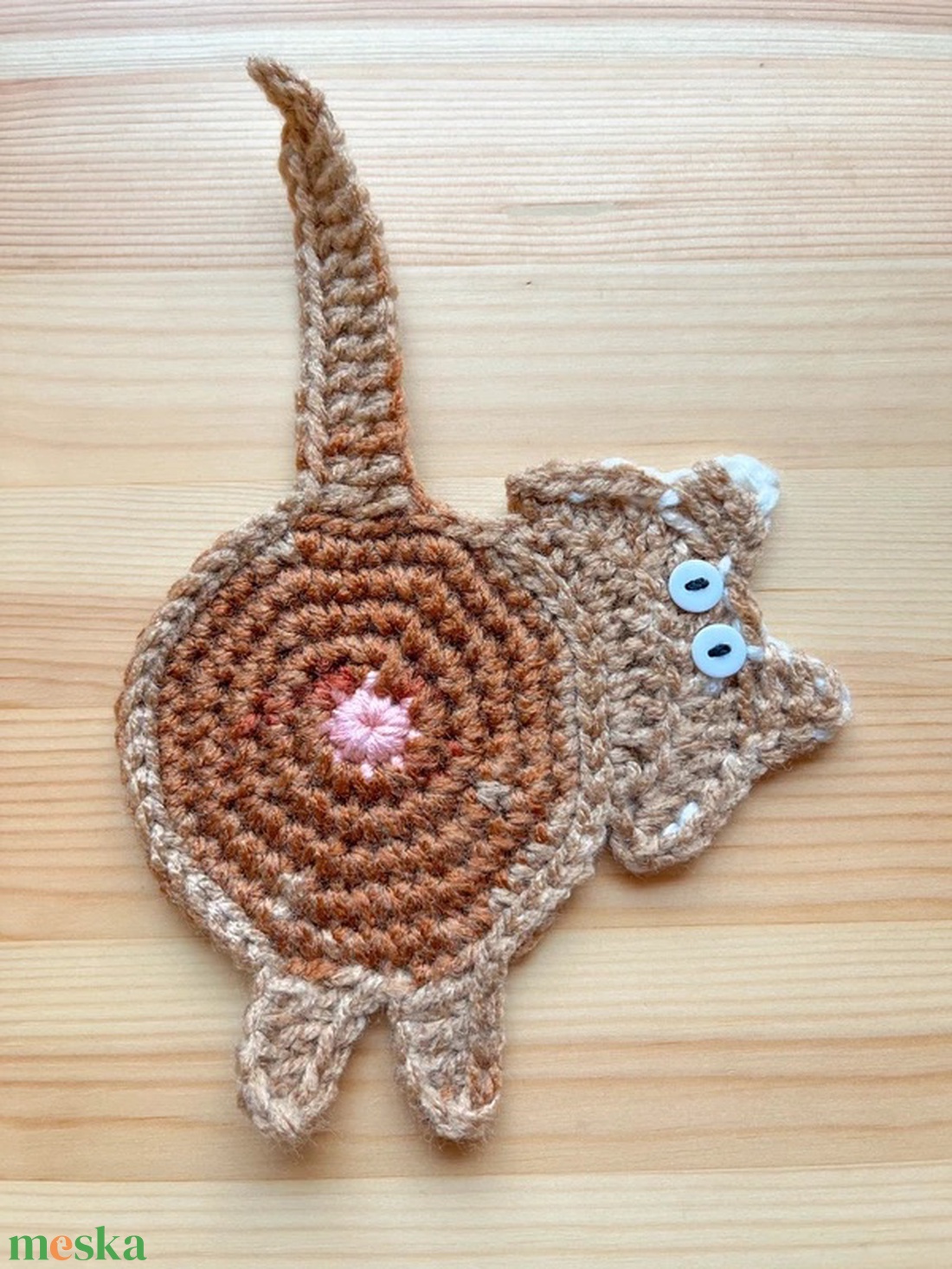 Horgolt cica poháralátét, egyedi darab. - otthon & életmód - konyhafelszerelés, tálalás - tálalás - tányér- és poháralátét - Meska.hu