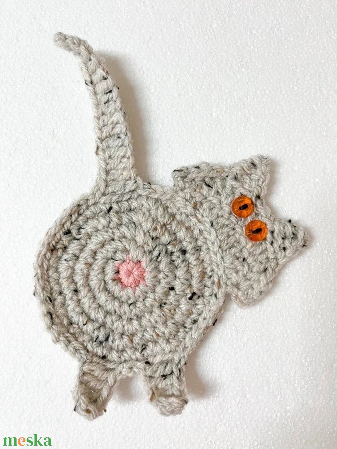 Horgolt cica poháralátét. - otthon & életmód - konyhafelszerelés, tálalás - tálalás - tányér- és poháralátét - Meska.hu