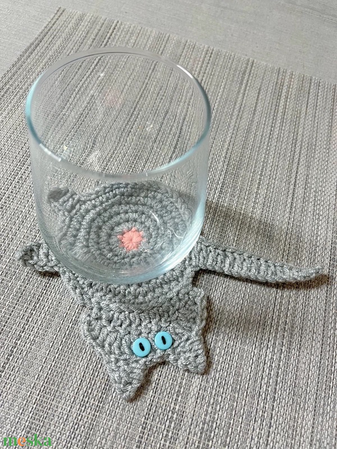 Horgolt cica poháralátét - otthon & életmód - konyhafelszerelés, tálalás - tálalás - tányér- és poháralátét - Meska.hu