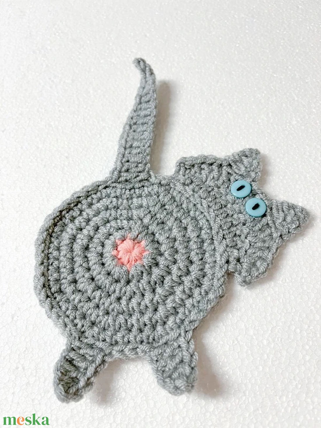 Horgolt cica poháralátét - otthon & életmód - konyhafelszerelés, tálalás - tálalás - tányér- és poháralátét - Meska.hu