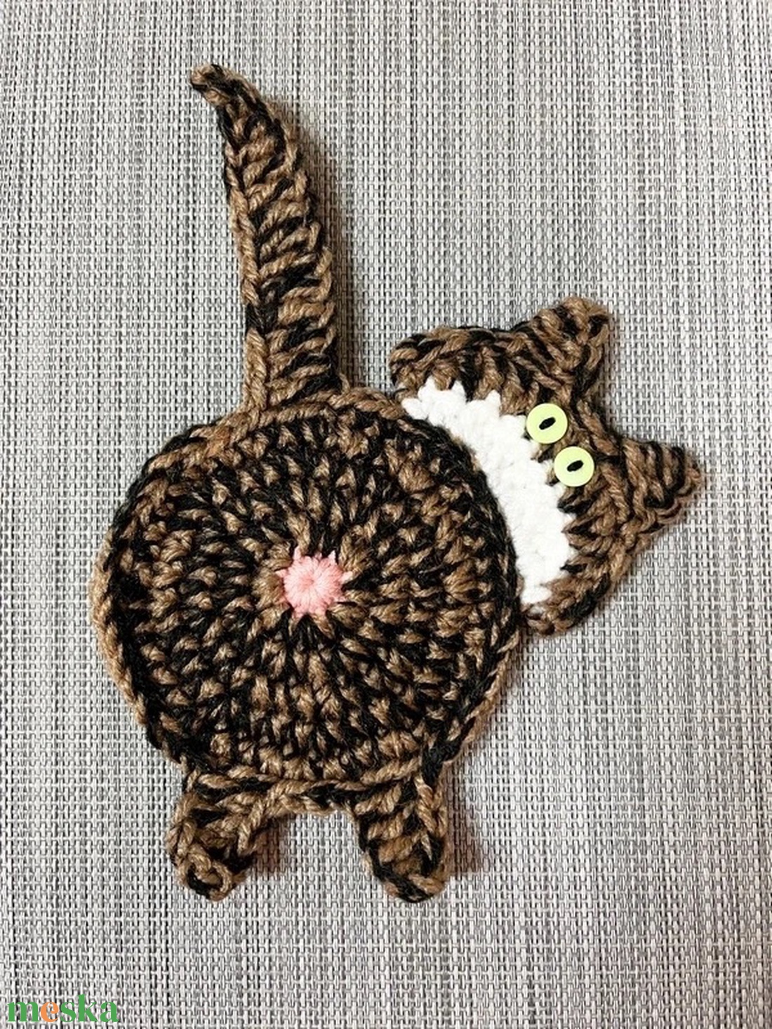 Horgolt cica poháralátét - otthon & életmód - konyhafelszerelés, tálalás - tálalás - tányér- és poháralátét - Meska.hu