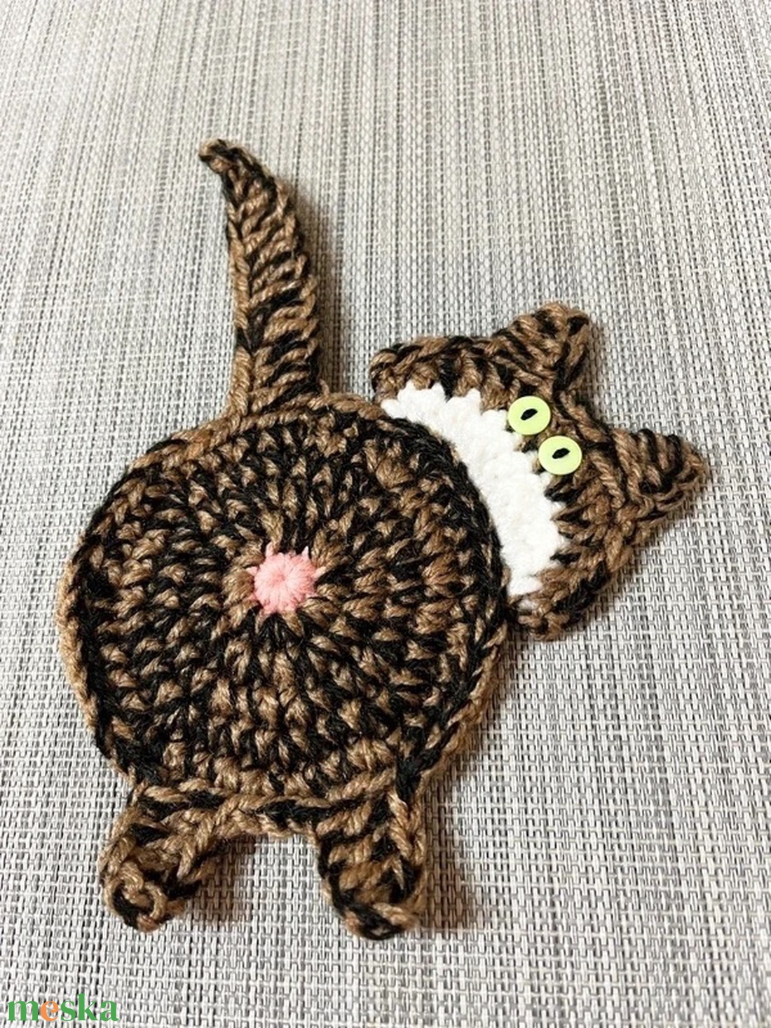 Horgolt cica poháralátét - otthon & életmód - konyhafelszerelés, tálalás - tálalás - tányér- és poháralátét - Meska.hu