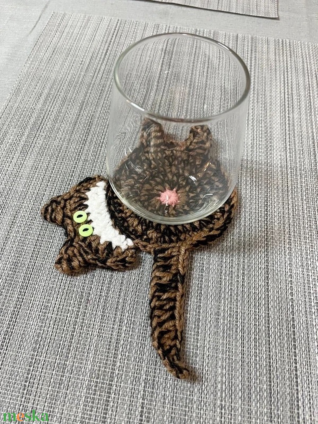 Horgolt cica poháralátét - otthon & életmód - konyhafelszerelés, tálalás - tálalás - tányér- és poháralátét - Meska.hu