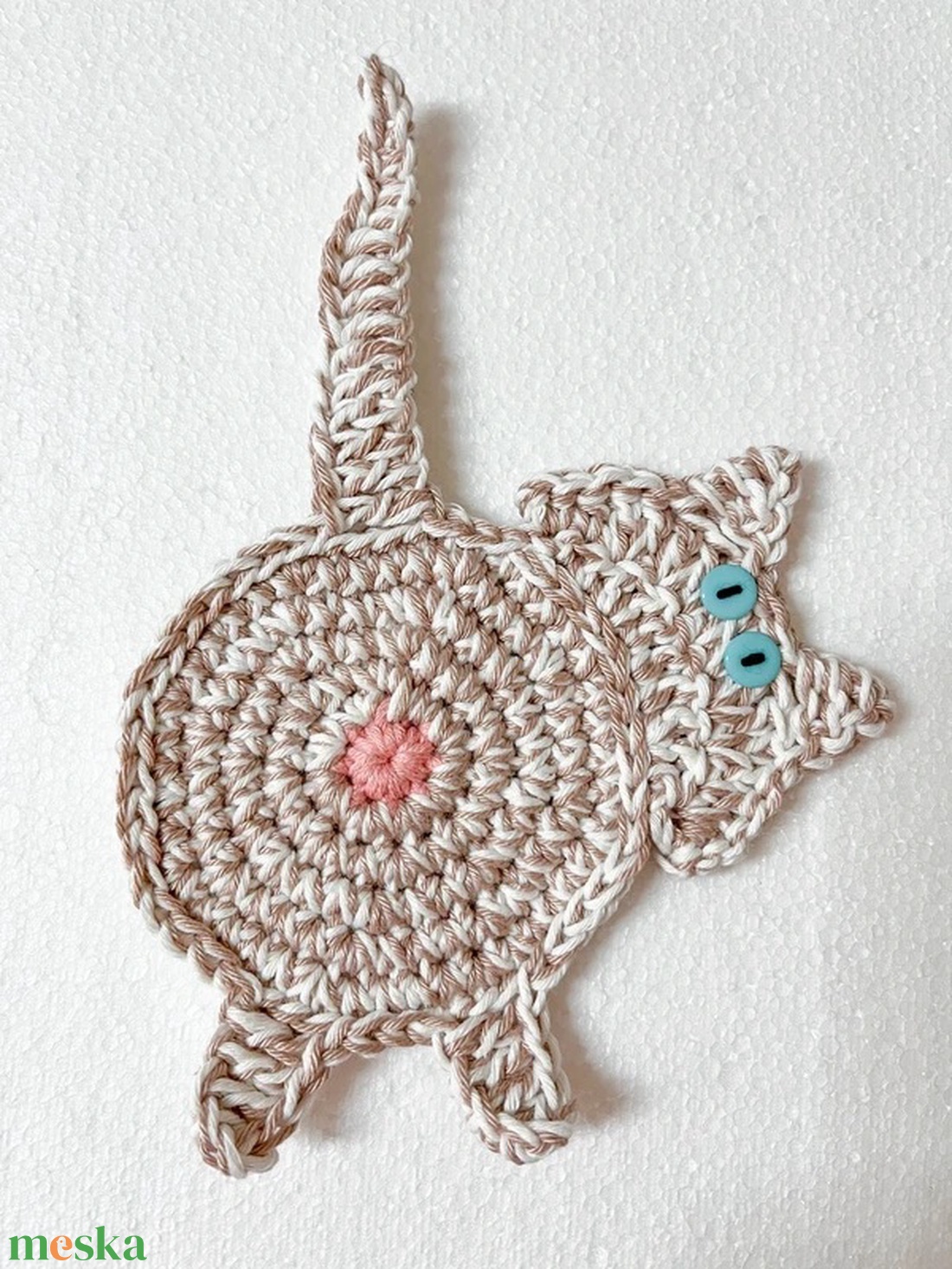 Horgolt cica poháralátét. - otthon & életmód - konyhafelszerelés, tálalás - tálalás - tányér- és poháralátét - Meska.hu