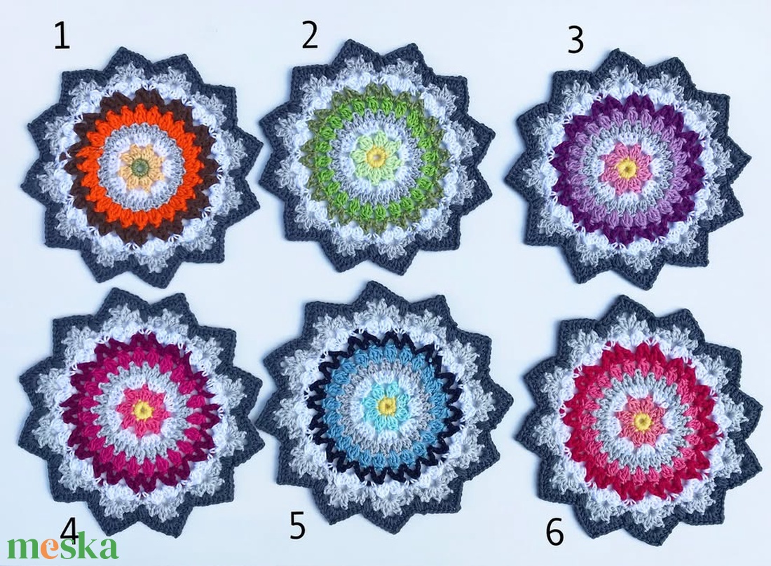 Többszínű horgolt mandala terítő - otthon & életmód - konyhafelszerelés, tálalás - tálalás - tányér- és poháralátét - Meska.hu