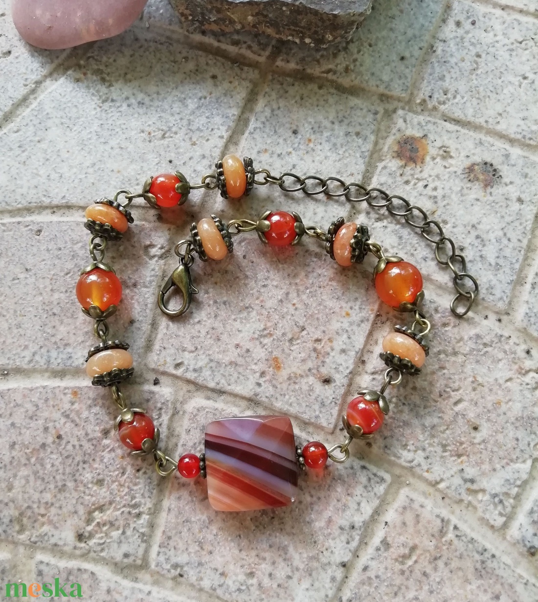 Karneol és narancs aventurin karkötő - narancssárga karneol és aventurin ásvány - ékszer - karkötő - gyöngyös karkötő - Meska.hu