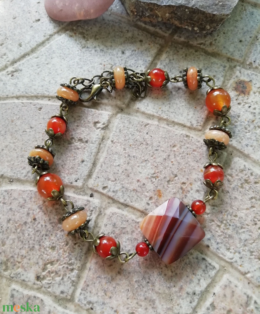 Karneol és narancs aventurin karkötő - narancssárga karneol és aventurin ásvány - ékszer - karkötő - gyöngyös karkötő - Meska.hu