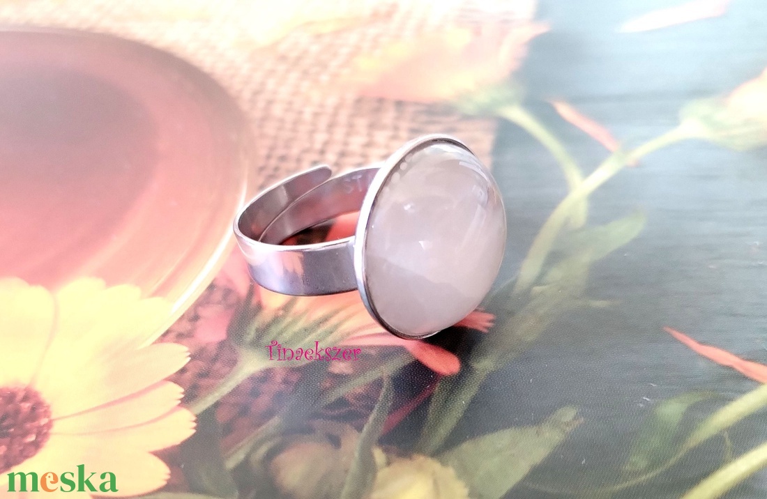 Rózsakvarc acél gyűrű - ékszer - gyűrű - szoliter gyűrű - Meska.hu