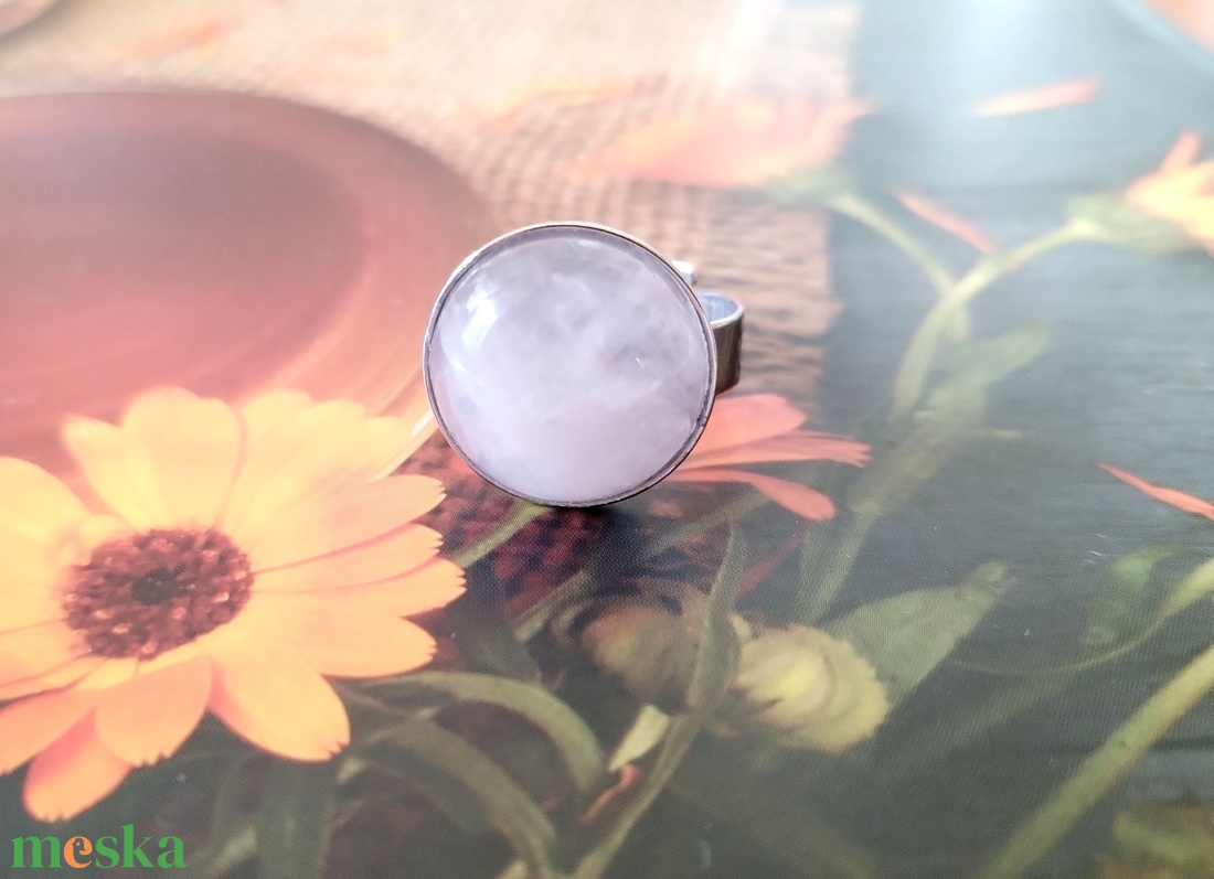 Rózsakvarc acél gyűrű - ékszer - gyűrű - szoliter gyűrű - Meska.hu