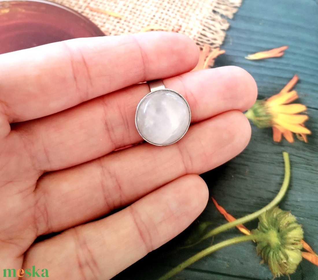 Rózsakvarc acél gyűrű - ékszer - gyűrű - szoliter gyűrű - Meska.hu