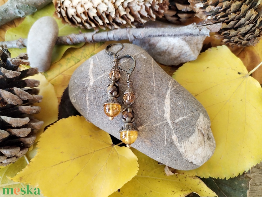 Méz fülbevaló - citrin, tigrisszem és üveggyöngy - ékszer - fülbevaló - lógó fülbevaló - Meska.hu Méz fülbevaló - citrin, tigrisszem és üveggyöngy - ékszer - fülbevaló - lógó fülbevaló - Meska.hu