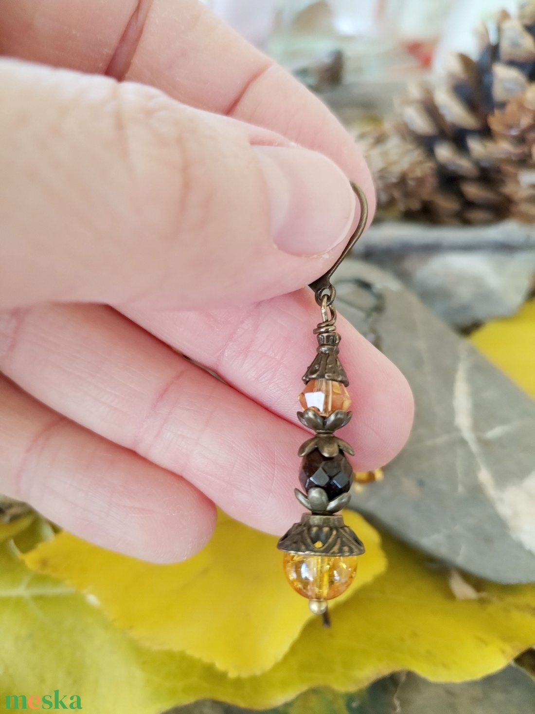 Méz fülbevaló - citrin, tigrisszem és üveggyöngy - ékszer - fülbevaló - lógó fülbevaló - Meska.hu Méz fülbevaló - citrin, tigrisszem és üveggyöngy - ékszer - fülbevaló - lógó fülbevaló - Meska.hu