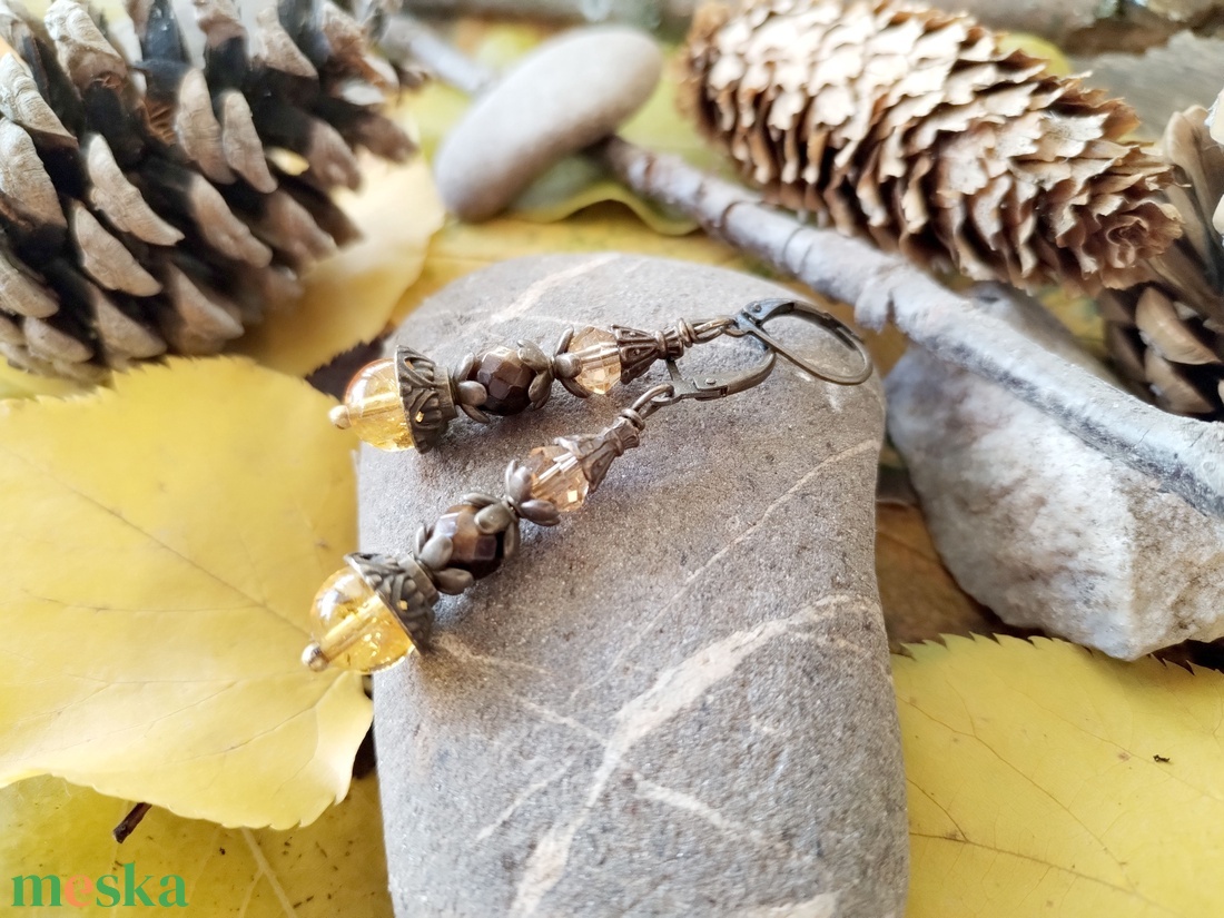 Méz fülbevaló - citrin, tigrisszem és üveggyöngy - ékszer - fülbevaló - lógó fülbevaló - Meska.hu Méz fülbevaló - citrin, tigrisszem és üveggyöngy - ékszer - fülbevaló - lógó fülbevaló - Meska.hu