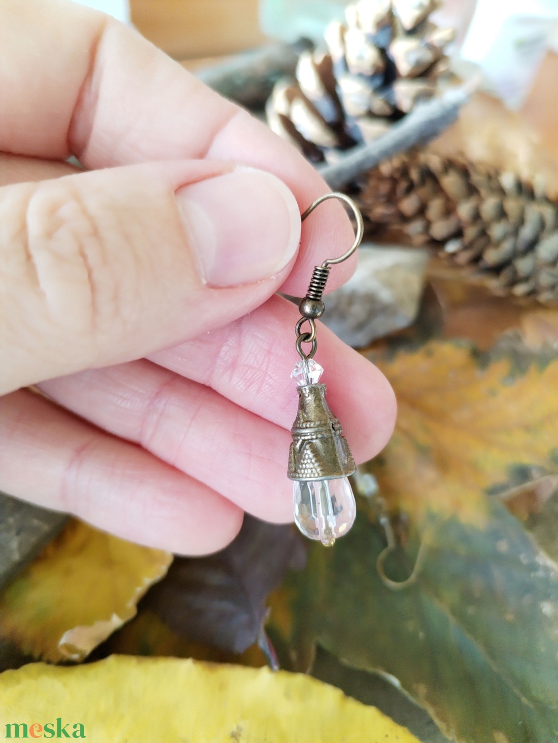 Hegyikristály csepp fülbevaló - ékszer - fülbevaló - lógó csepp fülbevaló - Meska.hu