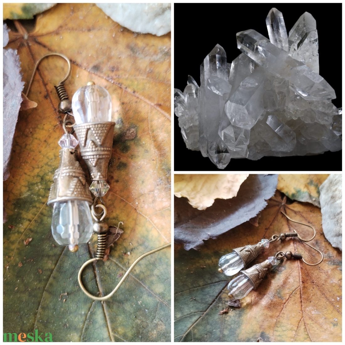 Hegyikristály csepp fülbevaló - ékszer - fülbevaló - lógó csepp fülbevaló - Meska.hu