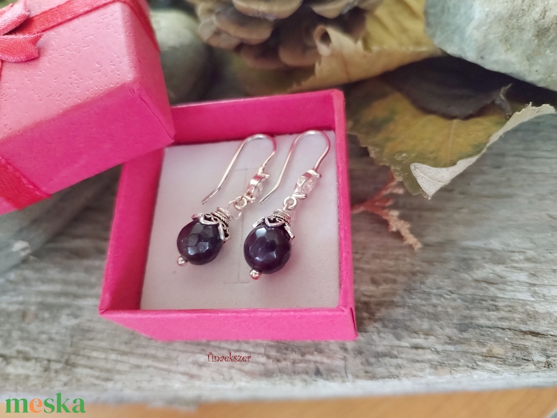 925 Ag Ametiszt fülbevaló - lila ametiszt ezüst fülbevaló  - ékszer - fülbevaló - lógó fülbevaló - Meska.hu