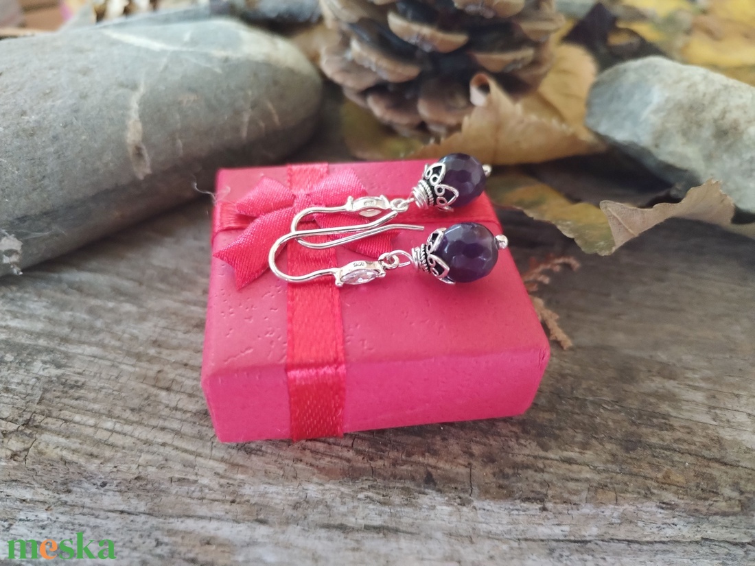 925 Ag Ametiszt fülbevaló - lila ametiszt ezüst fülbevaló  - ékszer - fülbevaló - lógó fülbevaló - Meska.hu