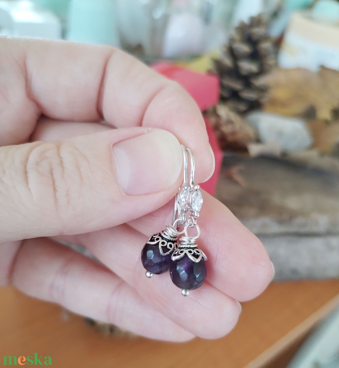 925 Ag Ametiszt fülbevaló - lila ametiszt ezüst fülbevaló  - ékszer - fülbevaló - lógó fülbevaló - Meska.hu