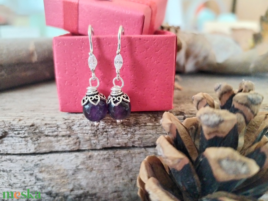 925 Ag Ametiszt fülbevaló - lila ametiszt ezüst fülbevaló  - ékszer - fülbevaló - lógó fülbevaló - Meska.hu