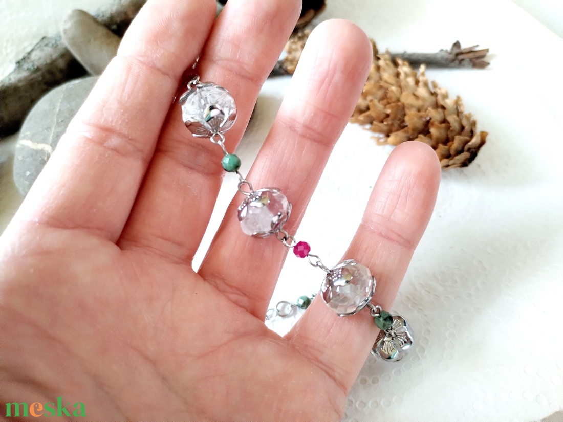 Hegyikristály, rubin és smaragd acél karkötő - ékszer - karkötő - ásványkarkötő - Meska.hu