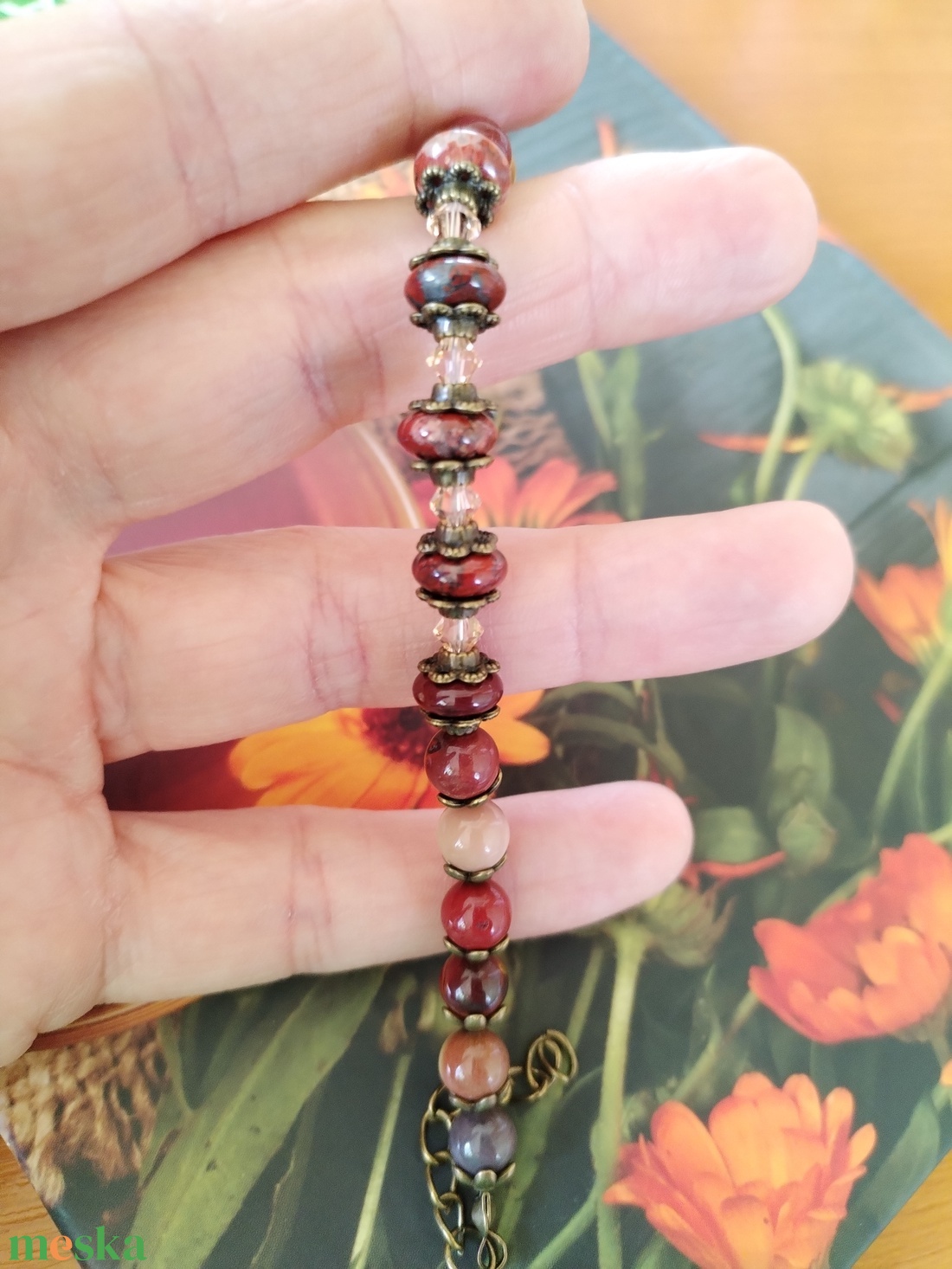 Földanya kincse karkötő - breccsa- és mookait jáspis, swarovski light peach kristály - ékszer - karkötő - ásványkarkötő - Meska.hu