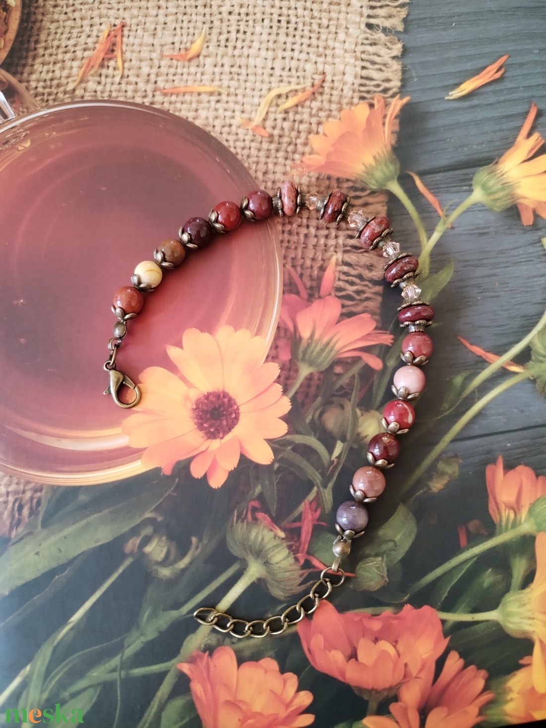 Földanya kincse karkötő - breccsa- és mookait jáspis, swarovski light peach kristály - ékszer - karkötő - ásványkarkötő - Meska.hu