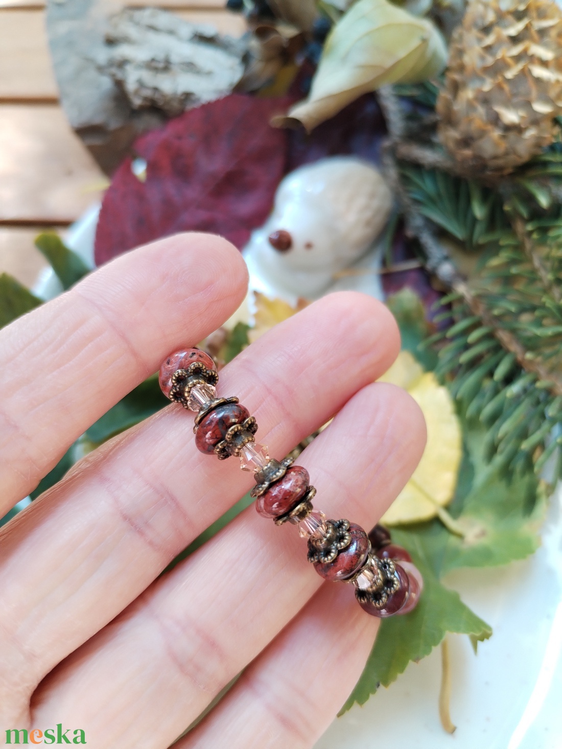 Süni titka őszi kincsek - mokait és breccsa jáspis karkötő swarovski kristállyal - ékszer - karkötő - ásványkarkötő - Meska.hu