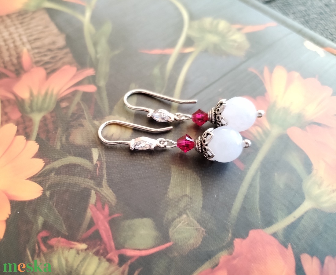 Holdkő és swarovski ruby cirkónia köves sterling ezüst fülbevaló - ékszer - fülbevaló - lógó fülbevaló - Meska.hu