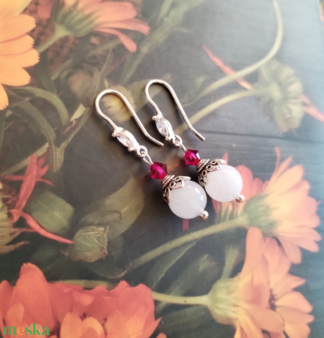 Holdkő és swarovski ruby cirkónia köves sterling ezüst fülbevaló - ékszer - fülbevaló - lógó fülbevaló - Meska.hu