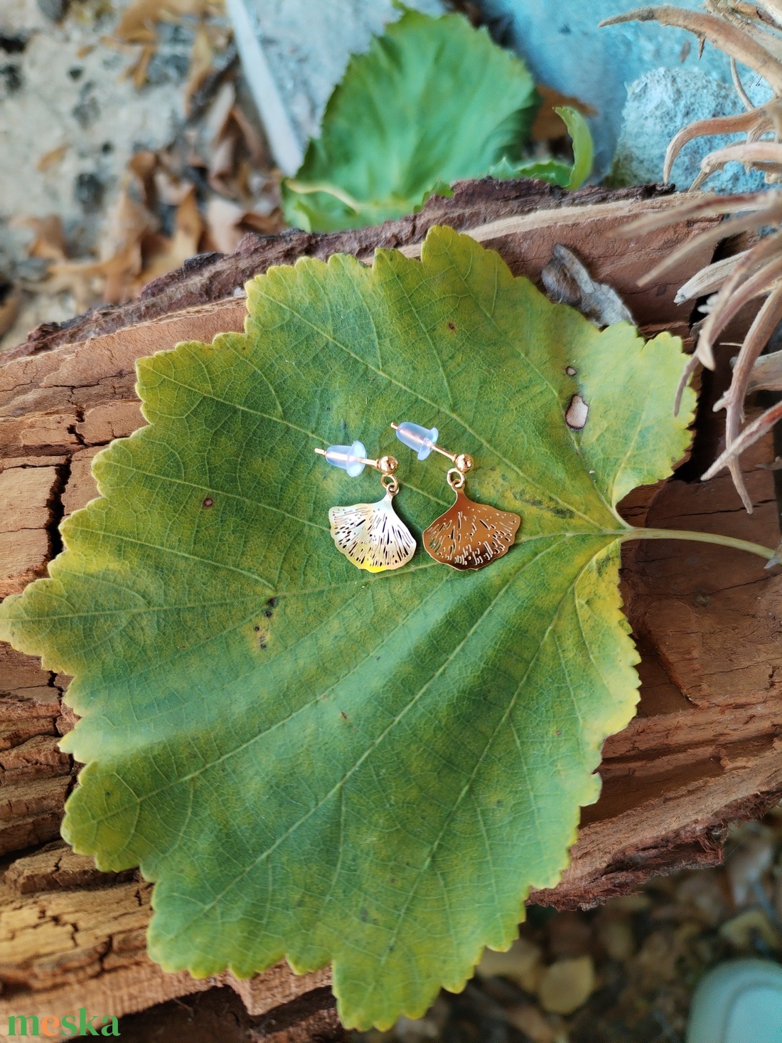 Ginkgo acél fülbevaló - ékszer - fülbevaló - lógó fülbevaló - Meska.hu